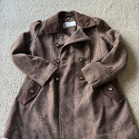 Jessica Simpson Tweed Coat M Brown Pink  Double Breasted Faux Suede Y2K Warm - Picture 2 of 12